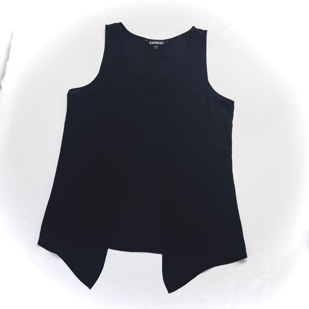Express Women's sheer Black Asymmetrical Open Back Tank Top